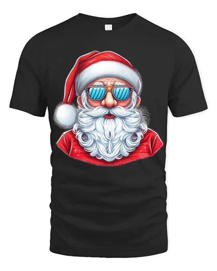 Cool Santa Wearing Sunglasses Graphic Tee With Fun Holiday Style - black t-shirt on white background