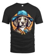 Stylish Dog With Hat Tee Featuring Artistic Vintage Pet Charm - black t-shirt on white background