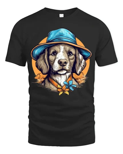 Stylish Dog With Hat Tee Featuring Artistic Vintage Pet Charm - black t-shirt on white background