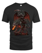 Dark Grim Reaper Riding Hell Beast Tee With Epic Gothic Power - black t-shirt on white background