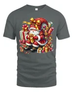 Classic Christmas Santa Gifts Tee With Festive Holiday Magic - gray t-shirt on white background