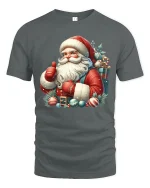 Cheerful Santa Claus Christmas Tee With Festive Holiday Spirit - gray t-shirt on white background