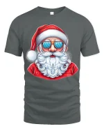 Cool Santa Wearing Sunglasses Graphic Tee With Fun Holiday Style - gray t-shirt on white background
