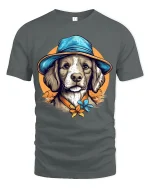 Stylish Dog With Hat Tee Featuring Artistic Vintage Pet Charm - gray t-shirt on white background