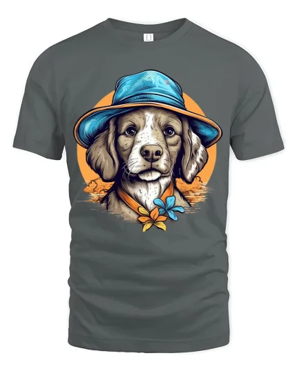 Stylish Dog With Hat Tee Featuring Artistic Vintage Pet Charm - gray t-shirt on white background