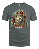 Vintage Christmas Clock Wreath Tee With Classic Holiday Charm - gray t-shirt on white background