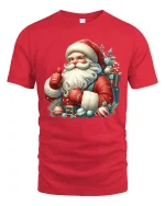 Cheerful Santa Claus Christmas Tee With Festive Holiday Spirit - red t-shirt on white background