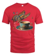 Butterfly Coffee Art Graphic Tee With Elegant Vintage Feel - red t-shirt on white background