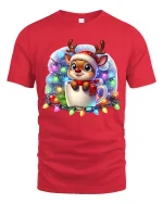 Cute Christmas Reindeer Mug Tee With Cozy Holiday Magic - red t-shirt on white background