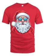 Cool Santa Wearing Sunglasses Graphic Tee With Fun Holiday Style - red t-shirt on white background