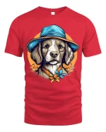 Stylish Dog With Hat Tee Featuring Artistic Vintage Pet Charm - red t-shirt on white background