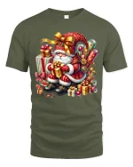 Classic Christmas Santa Gifts Tee With Festive Holiday Magic - military green t-shirt on white background