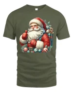 Cheerful Santa Claus Christmas Tee With Festive Holiday Spirit - military green t-shirt on white background
