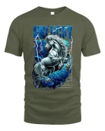 Unlucky Lightning Unicorn Graphic Tee With Fierce Fantasy Power - military green t-shirt on white background