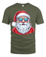 Cool Santa Wearing Sunglasses Graphic Tee With Fun Holiday Style - military green t-shirt on white background