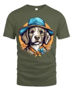 Stylish Dog With Hat Tee Featuring Artistic Vintage Pet Charm - military green t-shirt on white background