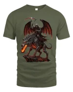 Dark Grim Reaper Riding Hell Beast Tee With Epic Gothic Power - military green t-shirt on white background