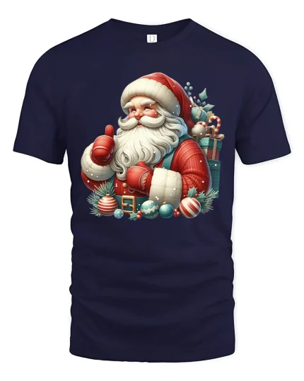 Cheerful Santa Claus Christmas Tee With Festive Holiday Spirit - navy t-shirt on white background