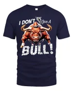 I Dont Give A Bull Bold Attitude Graphic Tee With Power Art - navy t-shirt on white background