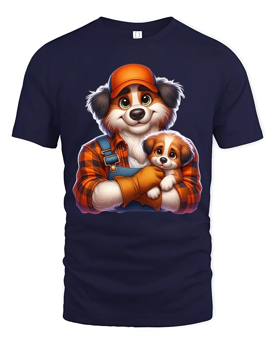 Loving Dog Parent And Puppy Hug Graphic Tee With Warm Family Feel - 1 Loving Dog Parent And Puppy Hug Graphic Tee With Warm Family Feel - navy t-shirt on white background