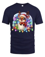 Cute Christmas Reindeer Mug Tee With Cozy Holiday Magic - navy t-shirt on white background