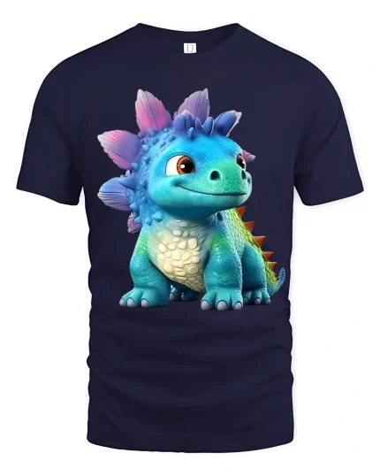 Cute Baby Dragon Cartoon Graphic Tee With Adorable Fantasy Style - navy t-shirt on white background