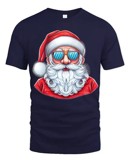 Cool Santa Wearing Sunglasses Graphic Tee With Fun Holiday Style - navy t-shirt on white background