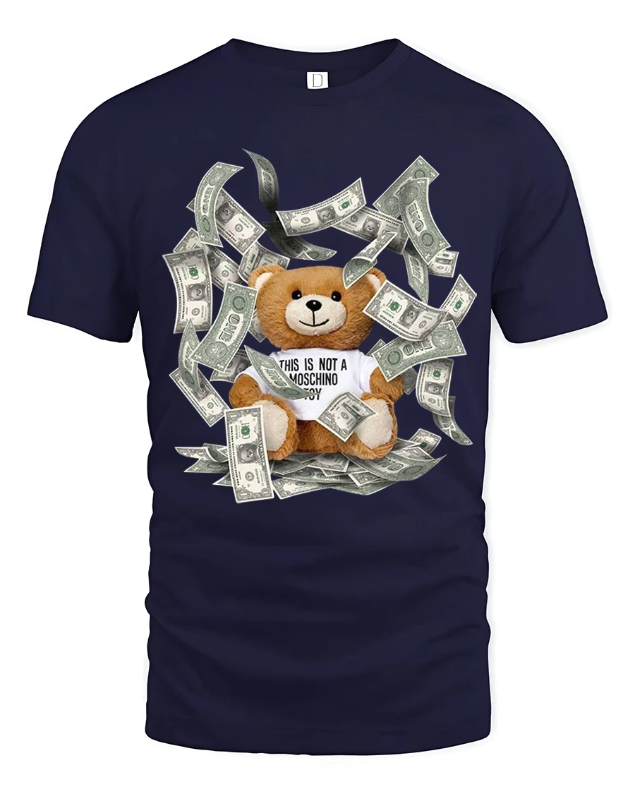Funny Rich Teddy Bear Money Graphic Tee With Bold Street Humor - 1 Funny Rich Teddy Bear Money Graphic Tee With Bold Street Humor - navy t-shirt on white background