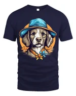 Stylish Dog With Hat Tee Featuring Artistic Vintage Pet Charm - navy t-shirt on white background
