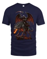 Dark Grim Reaper Riding Hell Beast Tee With Epic Gothic Power - navy t-shirt on white background