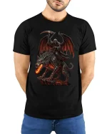 Dark Grim Reaper Riding Hell Beast Tee With Epic Gothic Power - model wearing black tee with hands behind back