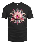 Elegant Lotus Jewel Art Graphic Tee With Beautiful Floral Design - black t-shirt on white background