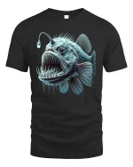 Deep Sea Anglerfish Art Graphic Tee With Fierce Ocean Creature - black t-shirt on white background
