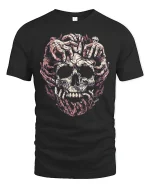 Creeping Hands Skull Art Graphic Tee With Dark Horror Style - black t-shirt on white background