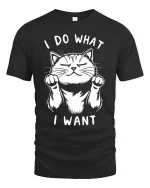 Funny Cat Attitude Graphic Tee With Cute I Do What I Want Design - black t-shirt on white background