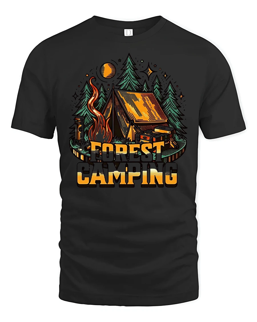 Forest Camping Adventure Graphic Tee With Rustic Outdoor Style - 1 Forest Camping Adventure Graphic Tee With Rustic Outdoor Style - black t-shirt on white background