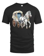 Elegant Horse Carriage Art Graphic Tee With Vintage Classic Style - black t-shirt on white background