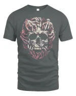 Creeping Hands Skull Art Graphic Tee With Dark Horror Style - gray t-shirt on white background