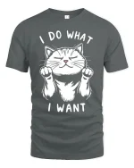 Funny Cat Attitude Graphic Tee With Cute I Do What I Want Design - gray t-shirt on white background