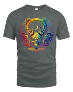 Rainbow Mystic Skull Art Graphic Tee With Colorful Cosmic Style - gray t-shirt on white background