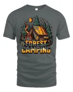 Forest Camping Adventure Graphic Tee With Rustic Outdoor Style - gray t-shirt on white background