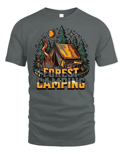Forest Camping Adventure Graphic Tee With Rustic Outdoor Style - gray t-shirt on white background