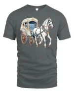 Elegant Horse Carriage Art Graphic Tee With Vintage Classic Style - gray t-shirt on white background