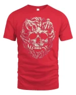 Creeping Hands Skull Art Graphic Tee With Dark Horror Style - red t-shirt on white background
