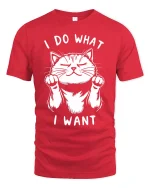 Funny Cat Attitude Graphic Tee With Cute I Do What I Want Design - red t-shirt on white background