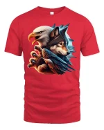 Eagle And Wolf Fusion Art Graphic Tee With Bold Spirit Animal Style - red t-shirt on white background
