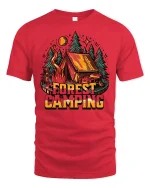 Forest Camping Adventure Graphic Tee With Rustic Outdoor Style - red t-shirt on white background