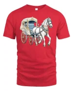 Elegant Horse Carriage Art Graphic Tee With Vintage Classic Style - red t-shirt on white background