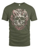 Creeping Hands Skull Art Graphic Tee With Dark Horror Style - military green t-shirt on white background