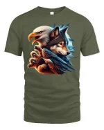 Eagle And Wolf Fusion Art Graphic Tee With Bold Spirit Animal Style - military green t-shirt on white background